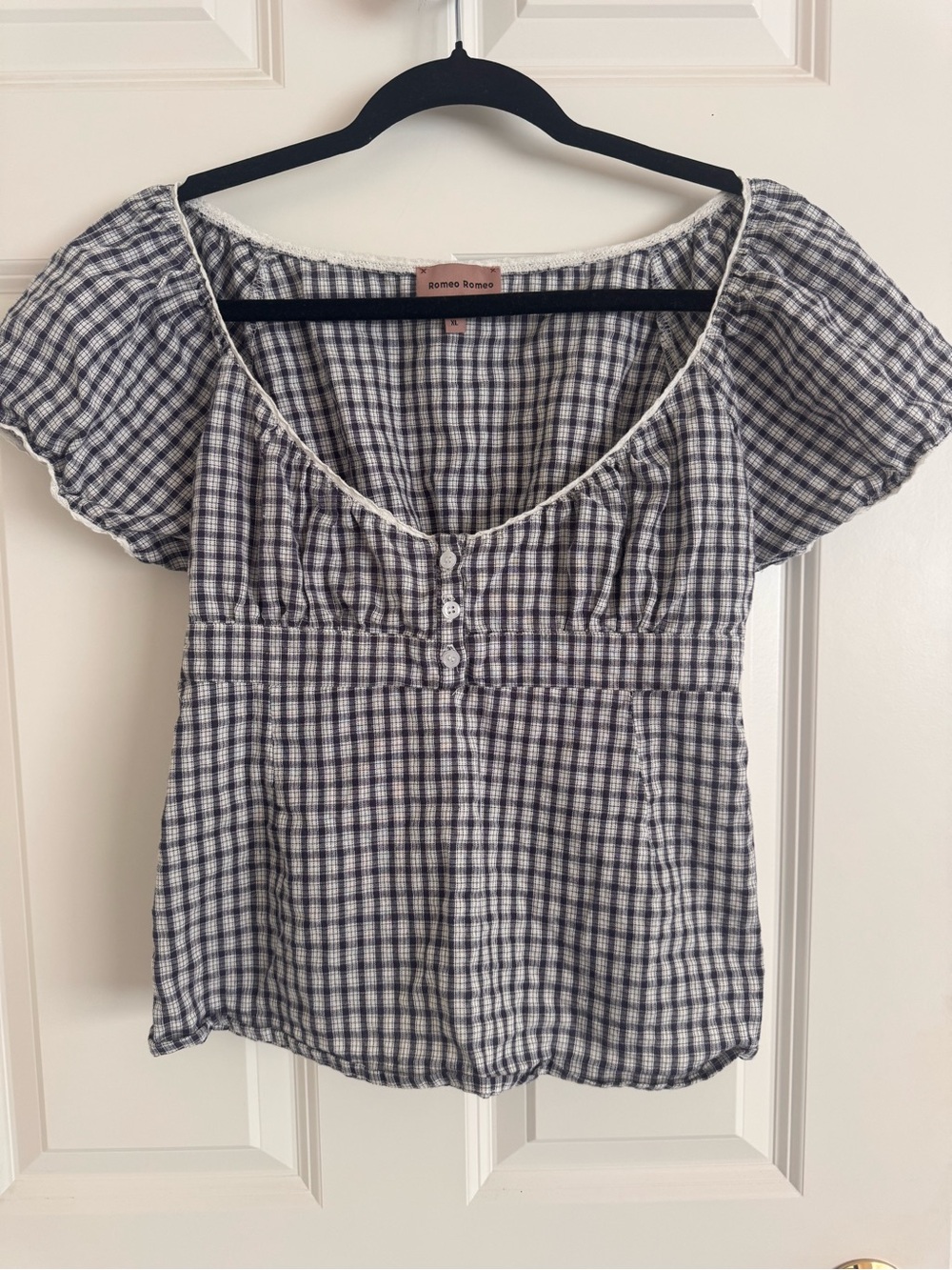 Blue and White Plaid Blouse